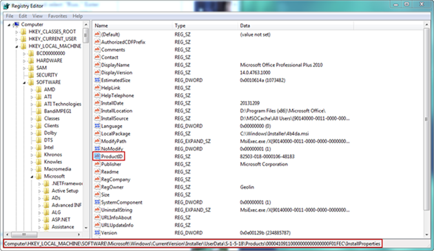 Windows 7 Product Key Registry